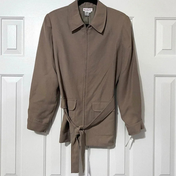 Talbots Jackets & Blazers - Talbots Jacket Coat Taupe Women 8 Belted Utility Pocket Military Safari NWT VTG